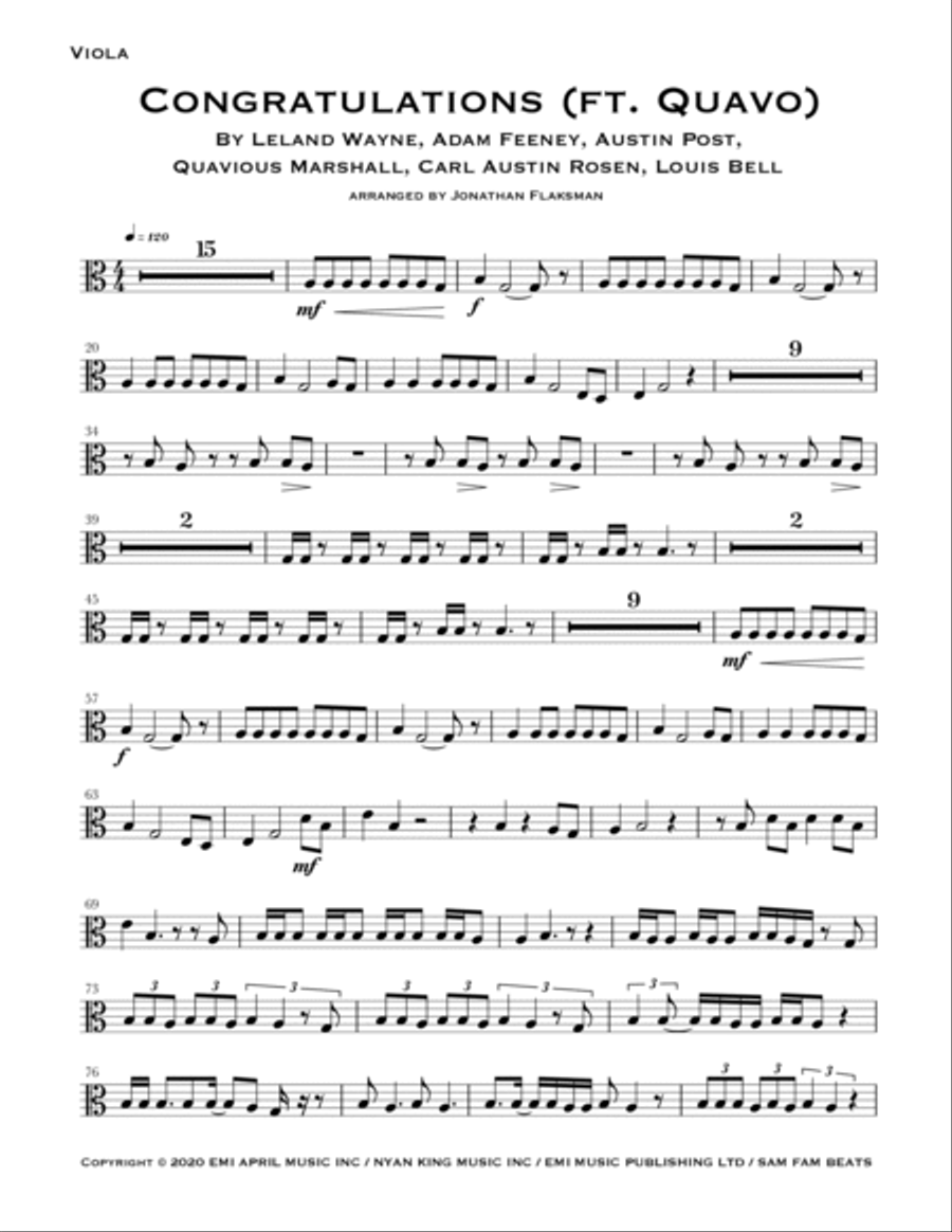 Congratulations (Ft. Quavo) String Quartet scores gallery preview page 5