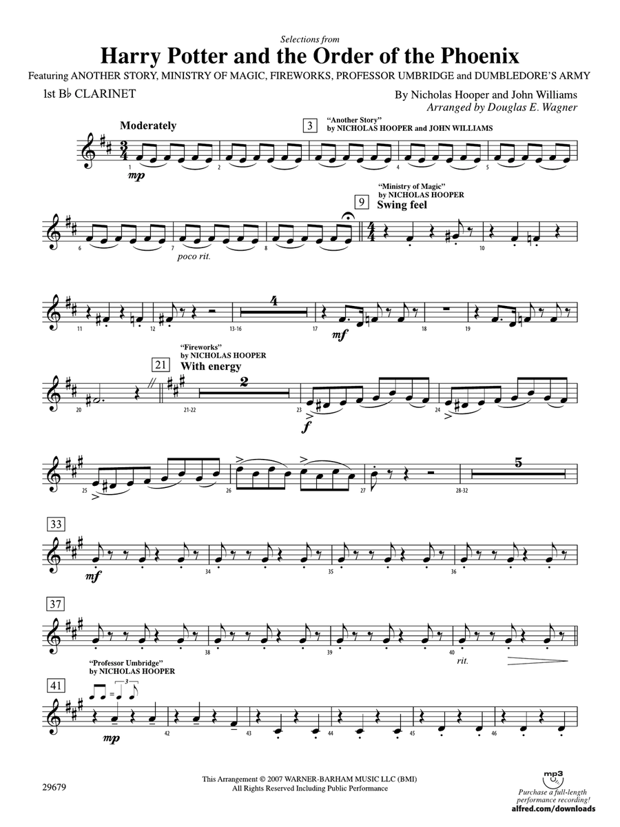 Harry Potter and the Order of the Phoenix, Selections from: 1st B-flat Clarinet