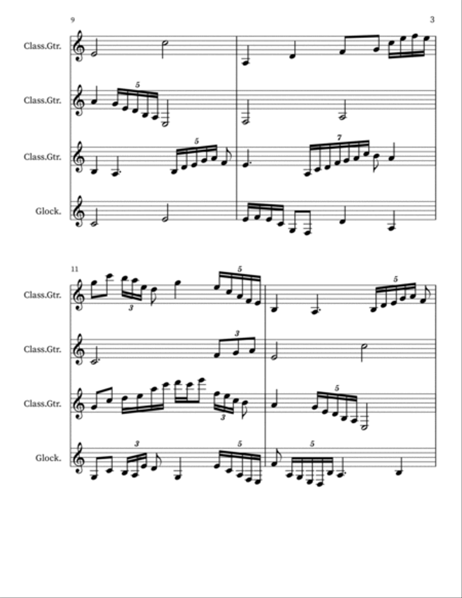Core 2, for 3 Guitars and Glockenspiel Guitar Ensemble scores gallery preview page 3