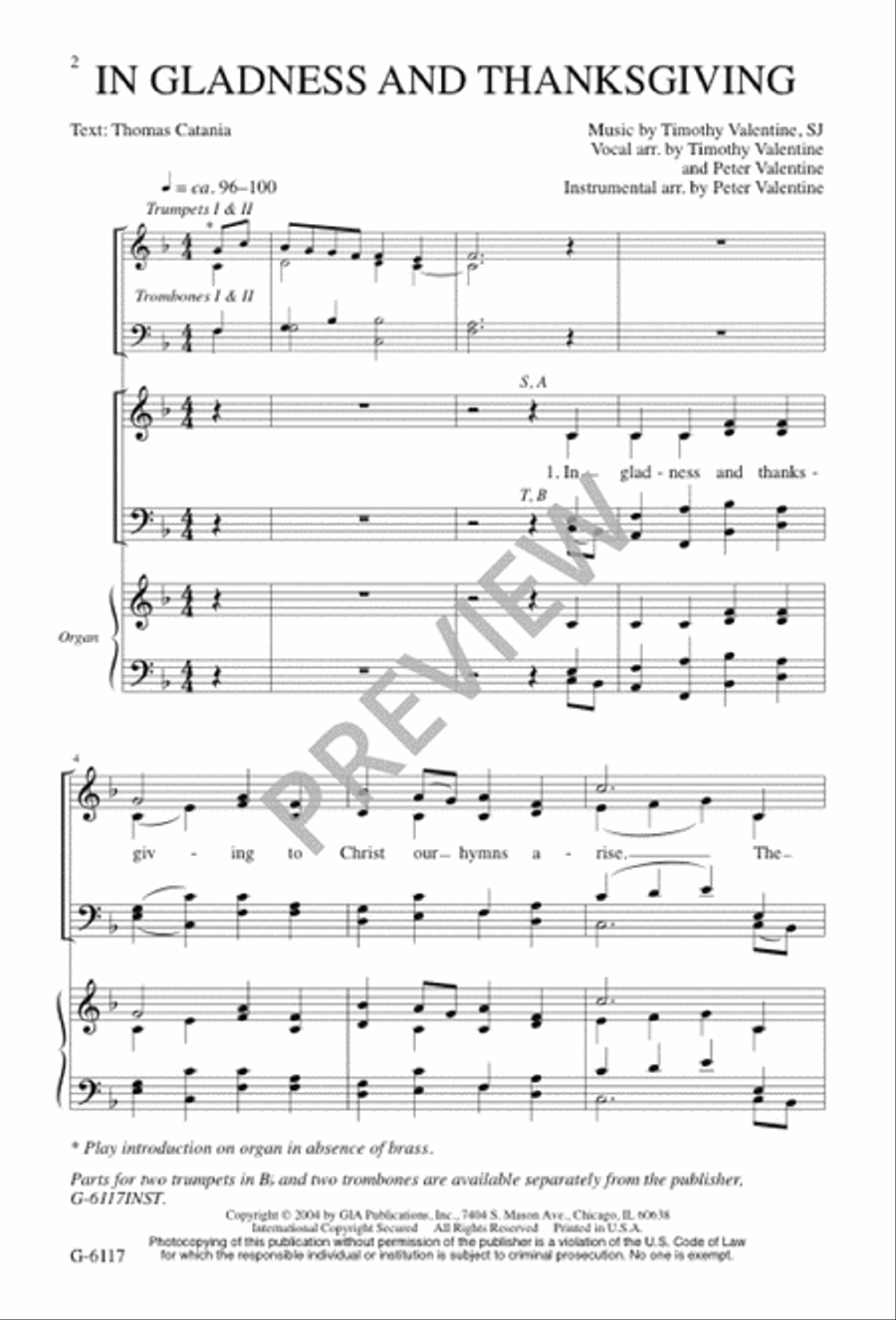 In Gladness and Thanksgiving 4-Part scores gallery preview page 1