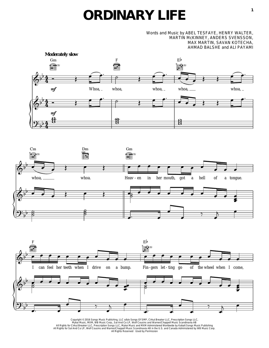 Ordinary Life Piano, Vocal, Guitar scores gallery preview page 1