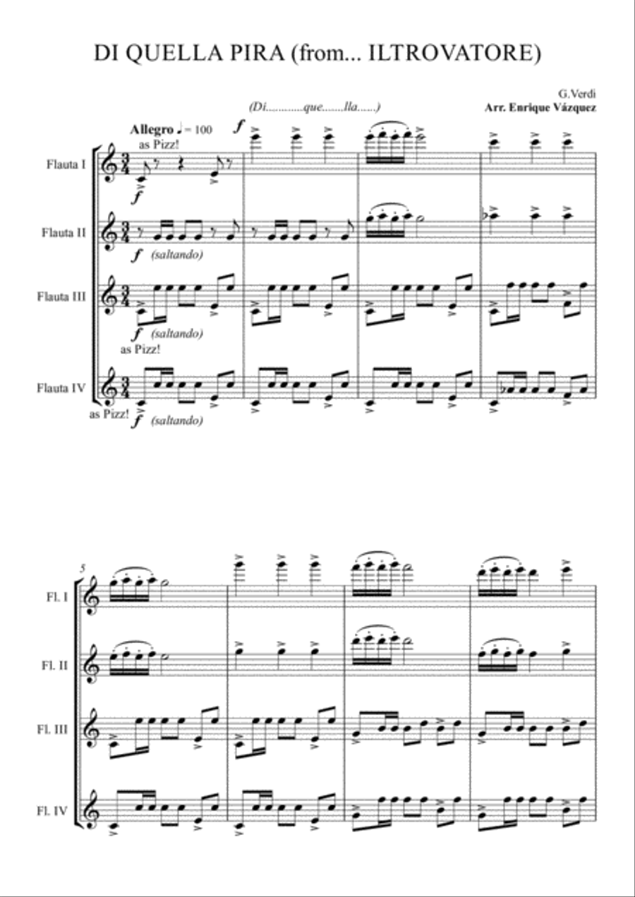 Di quella Pira from IL TROVATORE Woodwind Quartet scores gallery preview page 1