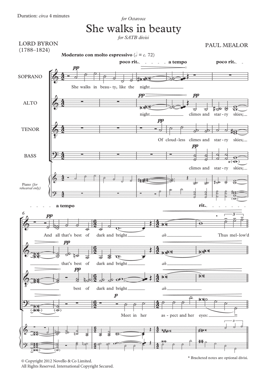 She walks in beauty 4-Part scores gallery preview page 1