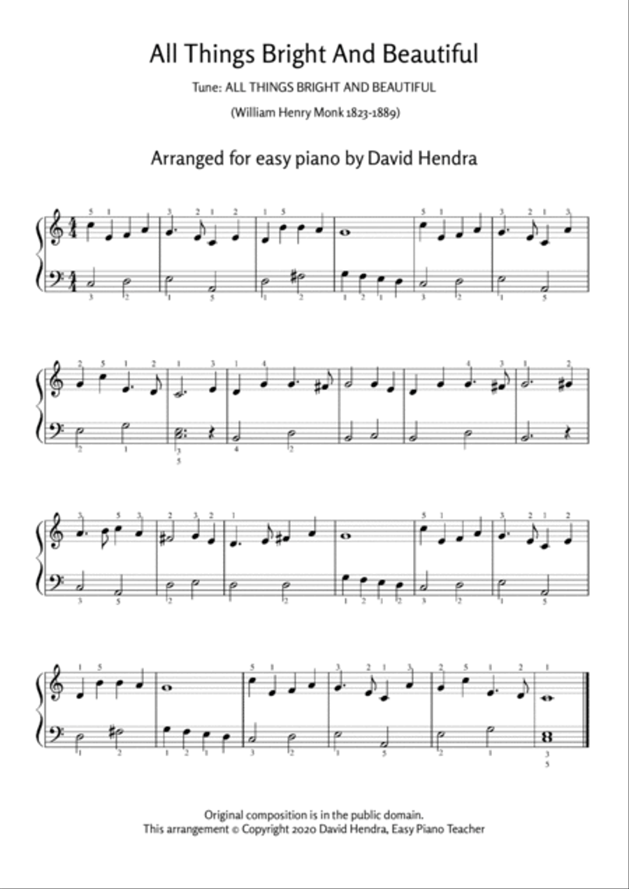 All Things Bright And Beautiful (hymn) for EASY PIANO with FREE video tutorials Piano Method scores gallery preview page 2