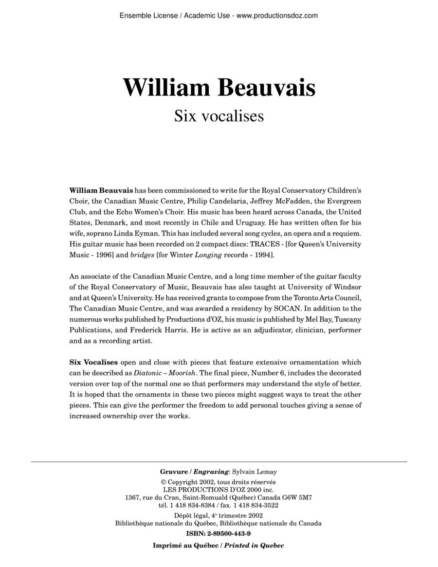 Six Vocalises Classical Guitar scores gallery preview page 1