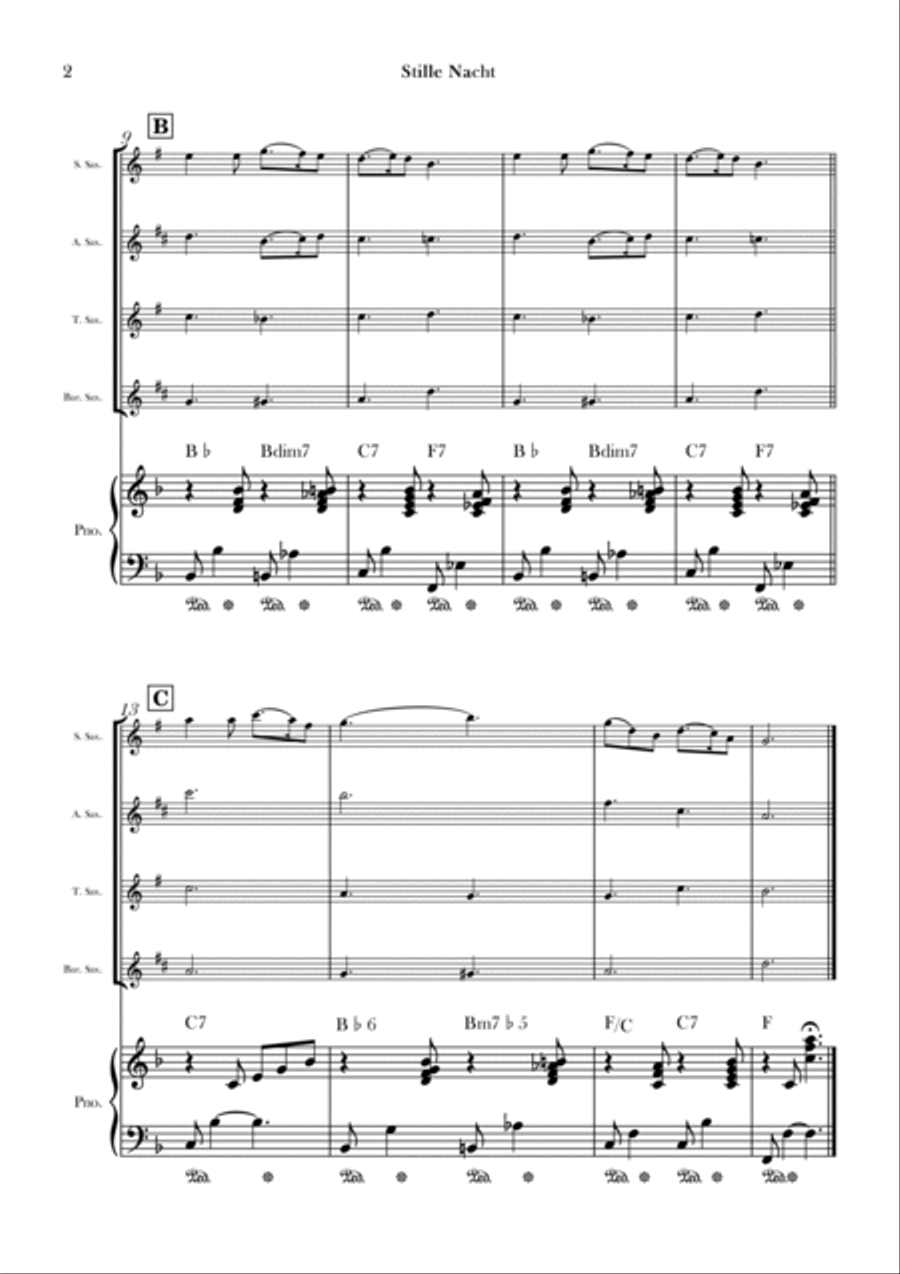 Stille Nacht Saxophone Quartet scores gallery preview page 2