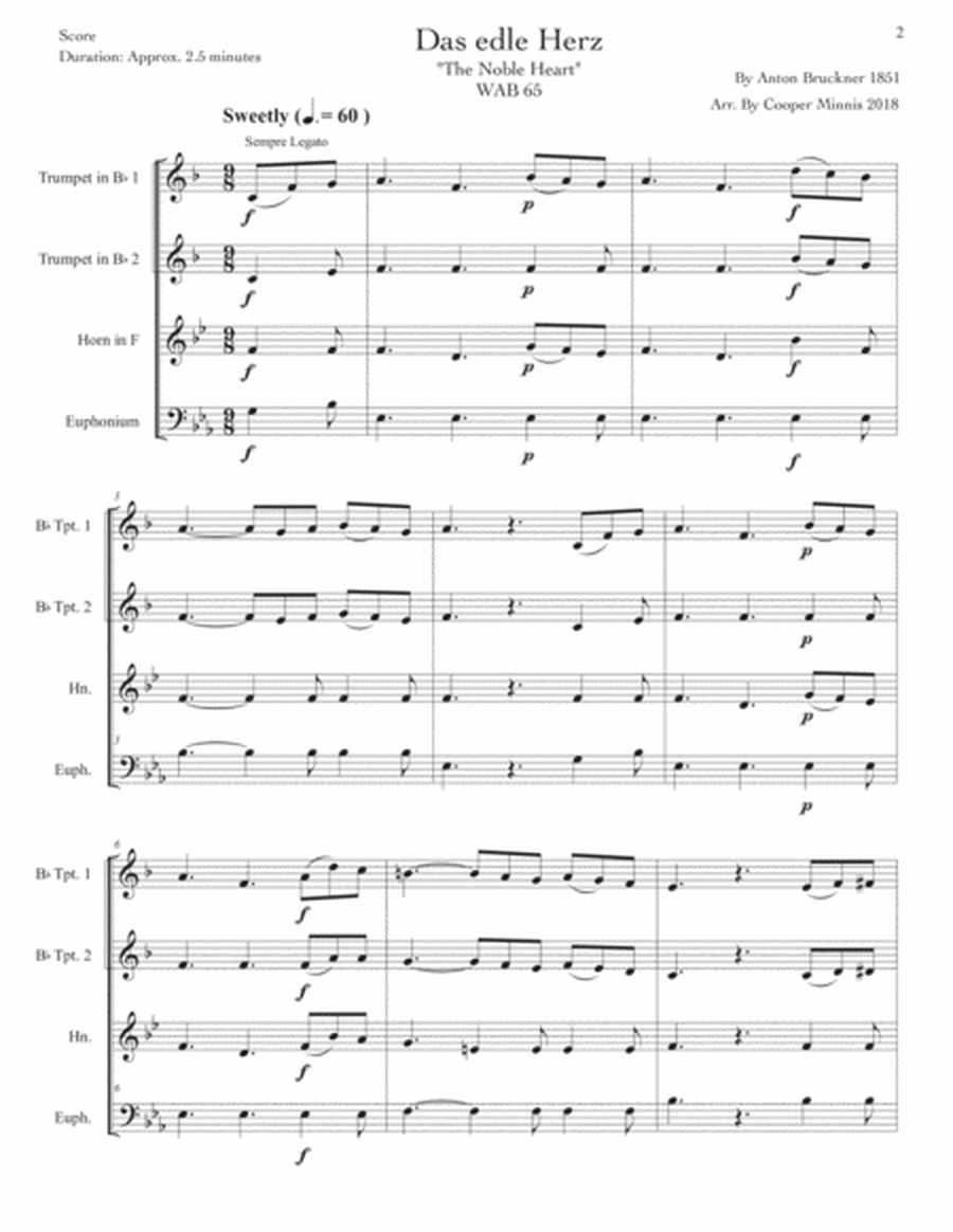 Three Pieces by Anton Bruckner: Two Trumpets, French Horn, and Euphonium/Baritone- Full Scores