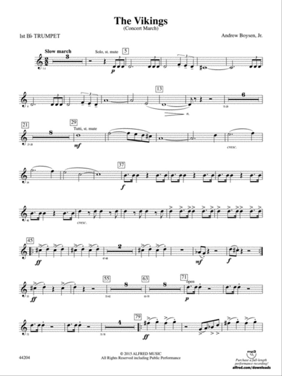 The Vikings: 1st B-flat Trumpet Concert Band scores gallery preview page 1