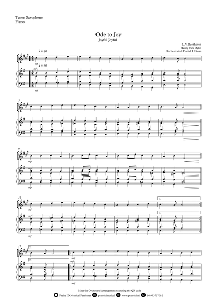 Ode to Joy - Joyful Joyful - Easy Tenor Saxophone and Piano image number null