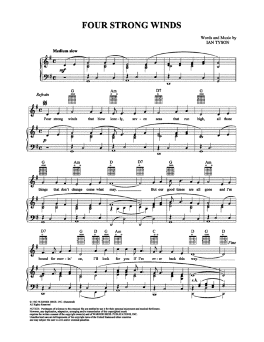Four Strong Winds Piano, Vocal, Guitar scores gallery preview page 1