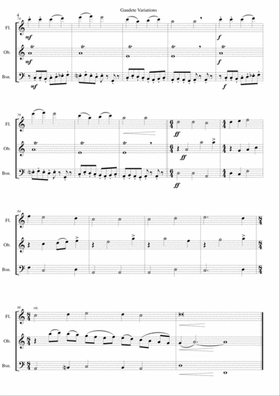 Gaudete Variations for wind trio (flute, oboe, bassoon) Woodwind Trio scores gallery preview page 4