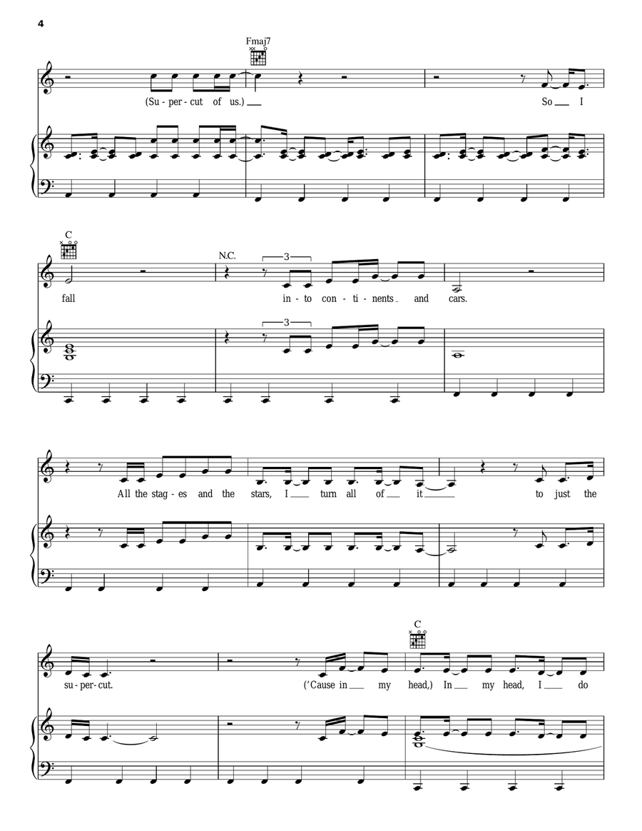 Supercut Piano, Vocal, Guitar scores gallery preview page 4