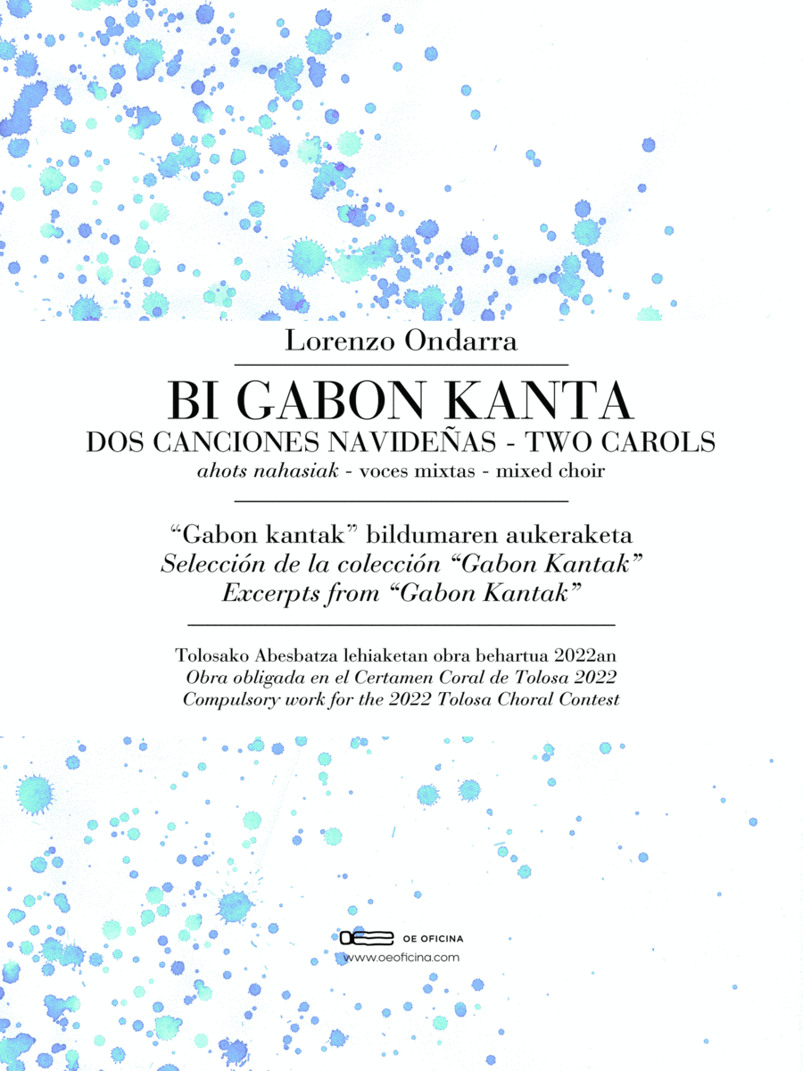 BI GABON KANTA - DOS CANCIONES NAVIDEÑAS - TWO CAROLS Choir scores gallery preview page 1