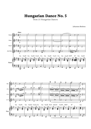 Hungarian Dance No. 5 by Brahms for Flute Ensemble and Piano with Chords