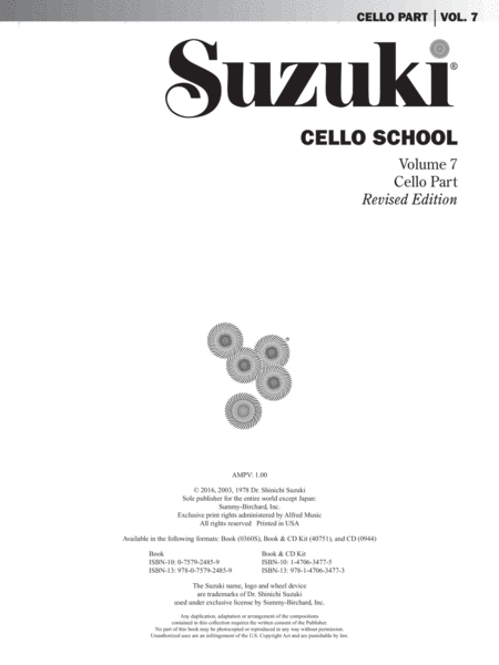 Suzuki Cello School, Volume 7 by Tsuyoshi Tsutsumi Cello - Sheet Music
