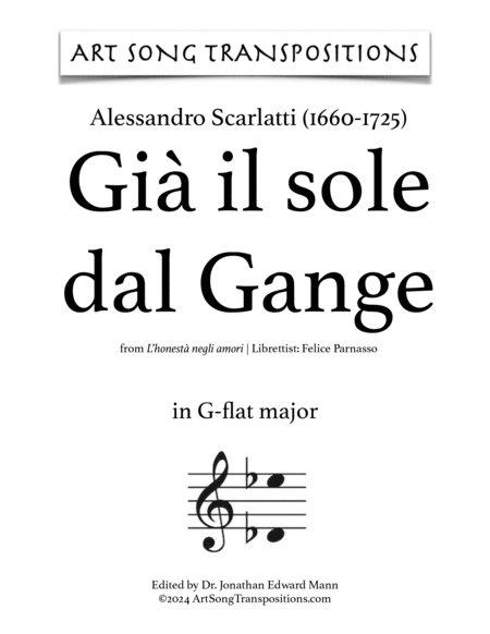 SCARLATTI: Già il sole dal Gange (transposed to G major, G-flat major, and F major)