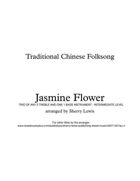 JASMINE FLOWER - Traditional Chinese Folk Song, Trio for 2 treble and 1 bass instrument, Intermediat image number null