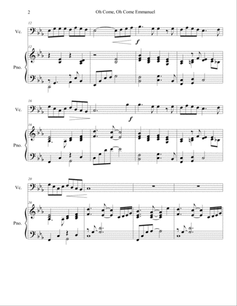 Oh Come, Oh Come Emmanuel - Cello Solo with Piano Piano scores gallery preview page 2