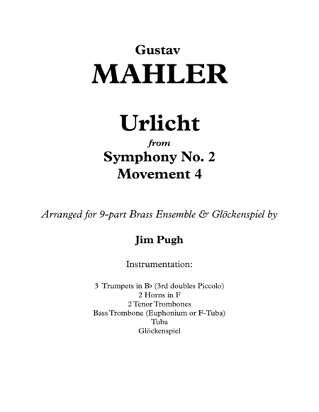 Urlicht from Symphony No. 2 for 9-part Brass Ensemble & Glockenspiel