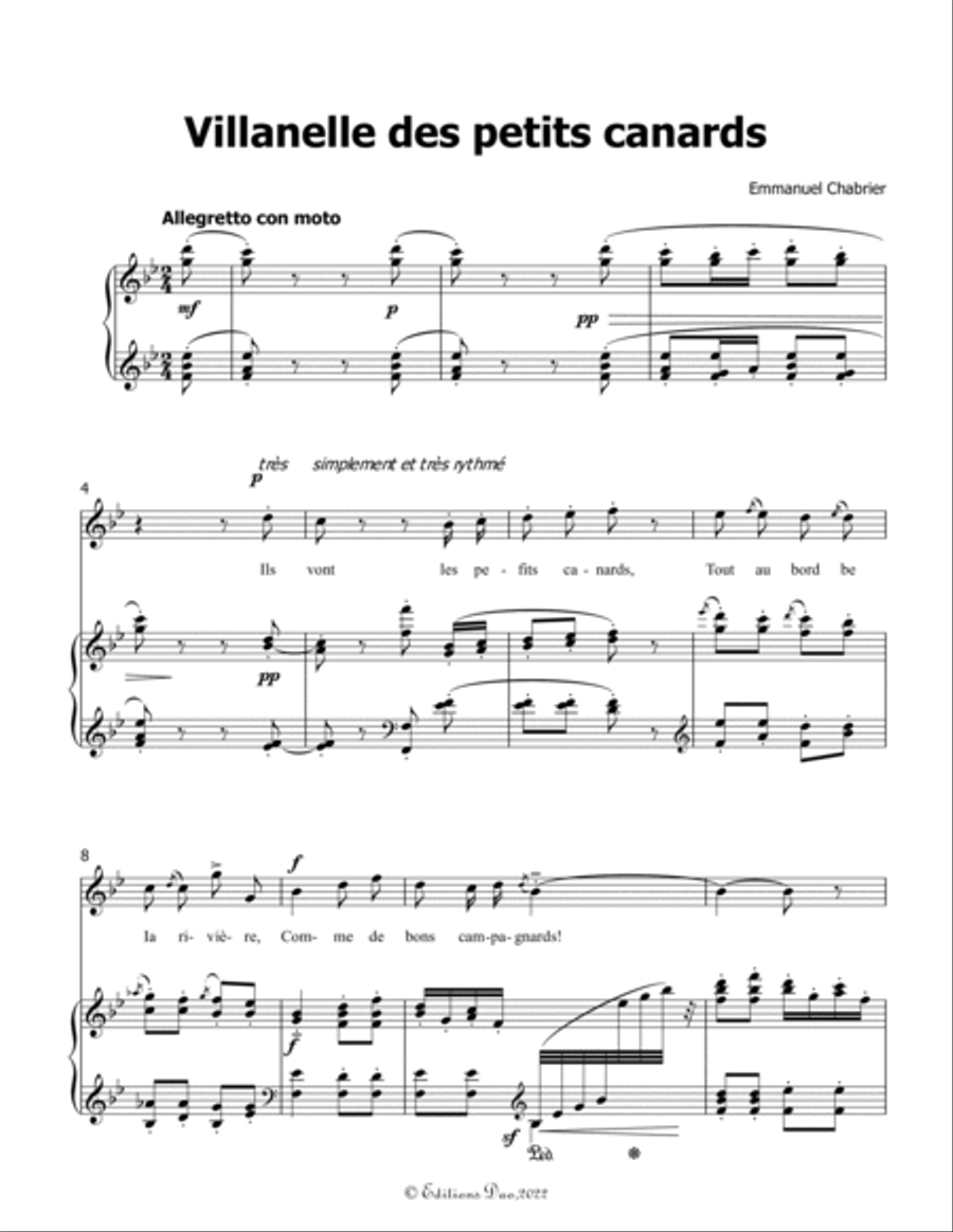 Villanelle des petits canards, by Chabrier, in B flat Major Voice scores gallery preview page 3