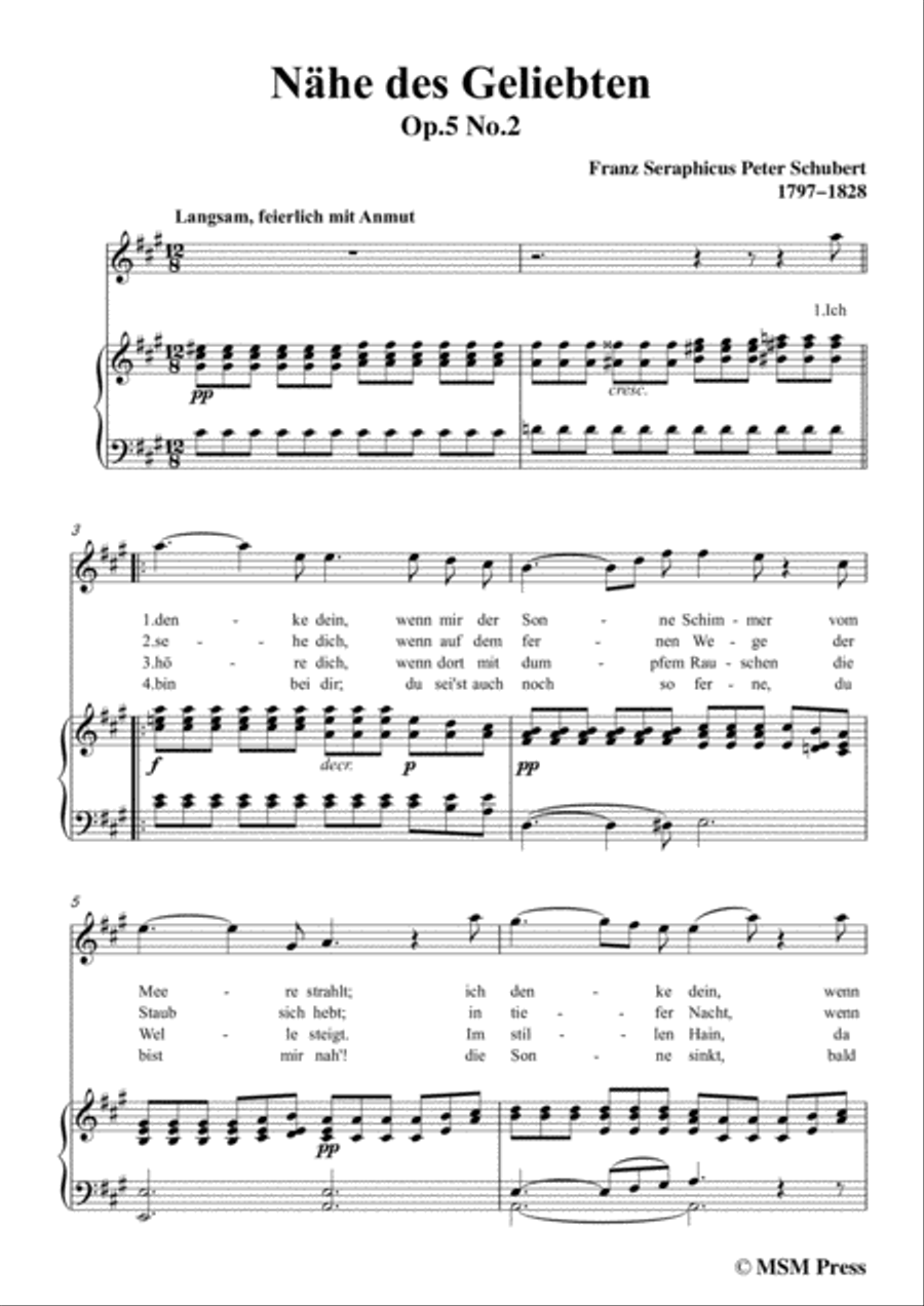 Schubert-Nähe des Geliebten,Op.5 No.2,in A Major,for Voice&Piano Voice scores gallery preview page 3