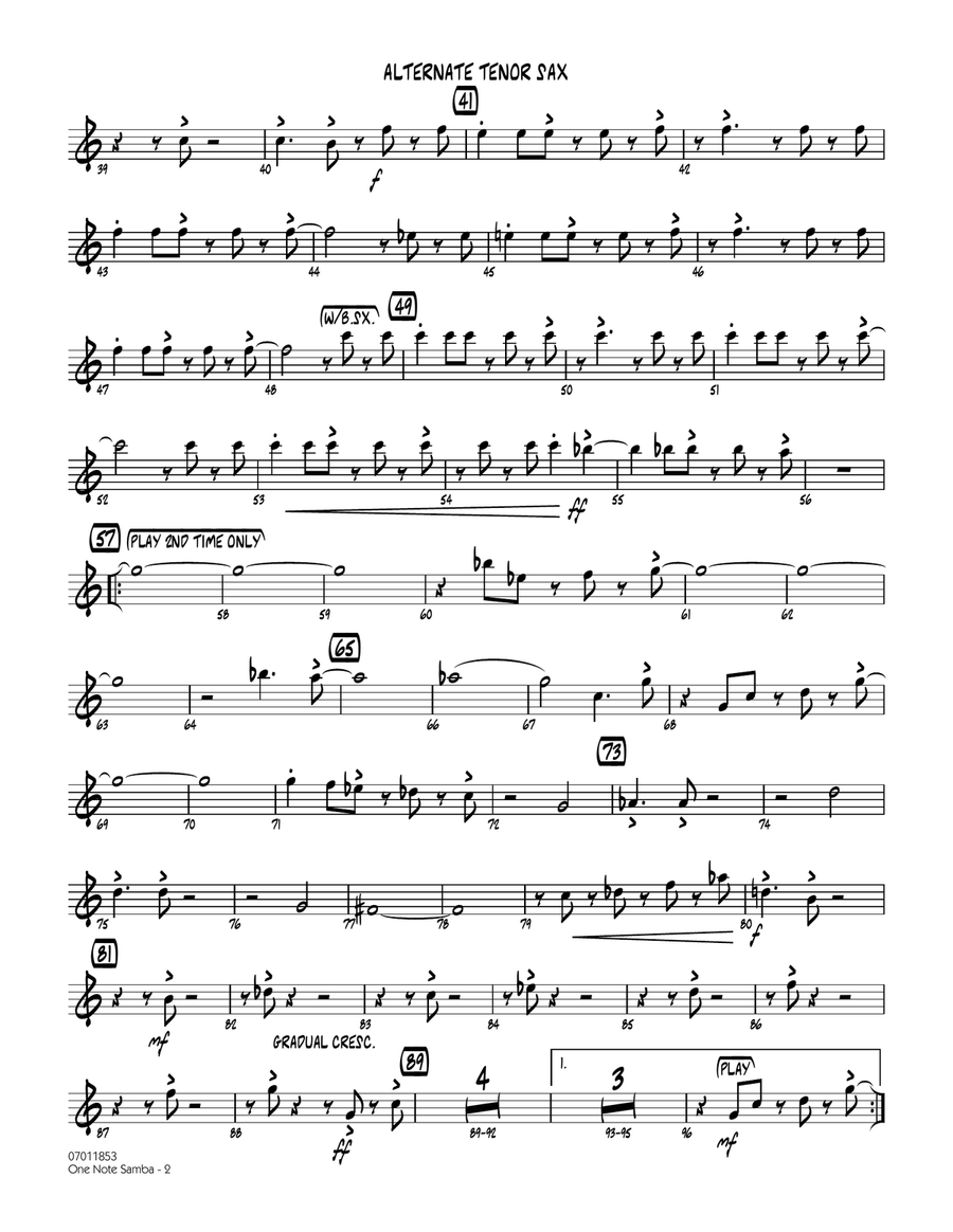 One Note Samba - Alternate Tenor Sax Jazz Ensemble scores gallery preview page 2