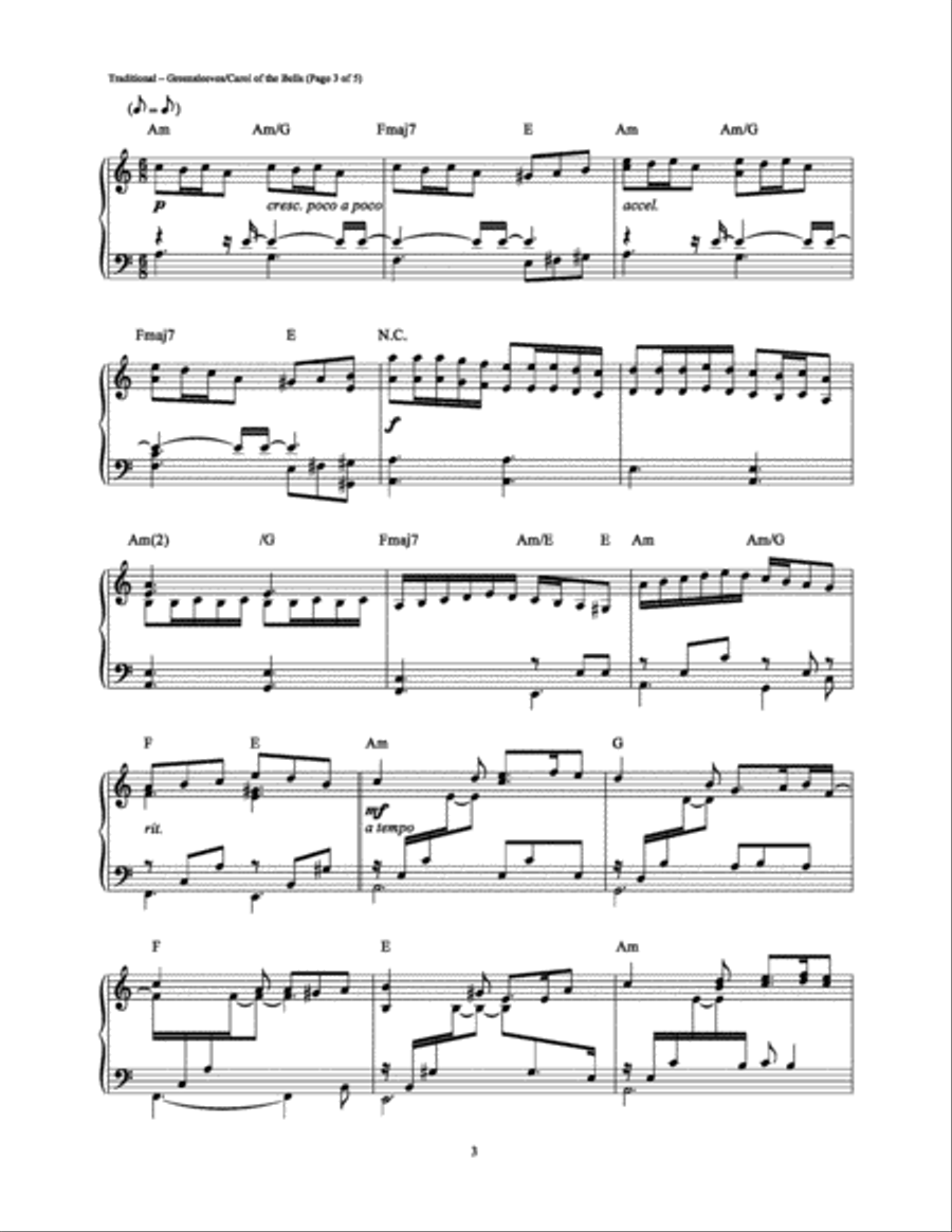 Greensleeves/Carol of the Bells (Medley) Piano Solo scores gallery preview page 3