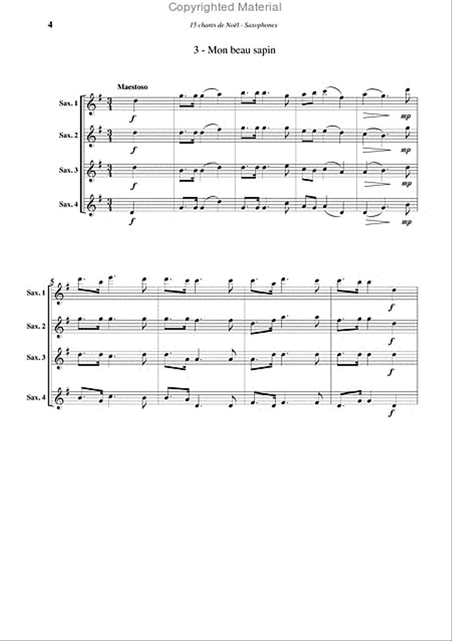 Chants de Noël (15), pour saxophone Saxophone Ensemble scores gallery preview page 4