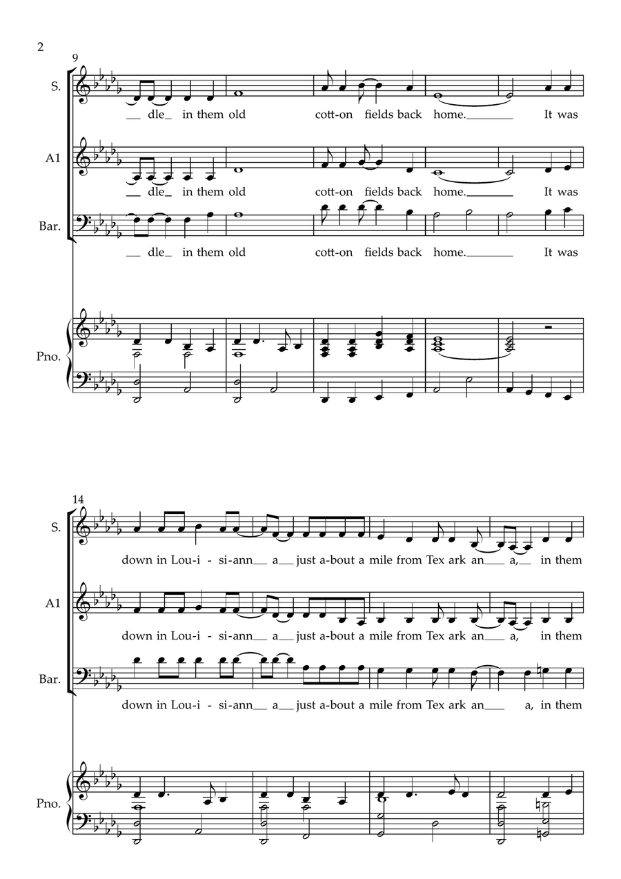 Cotton Fields (The Cotton Song) 3-Part scores gallery preview page 2