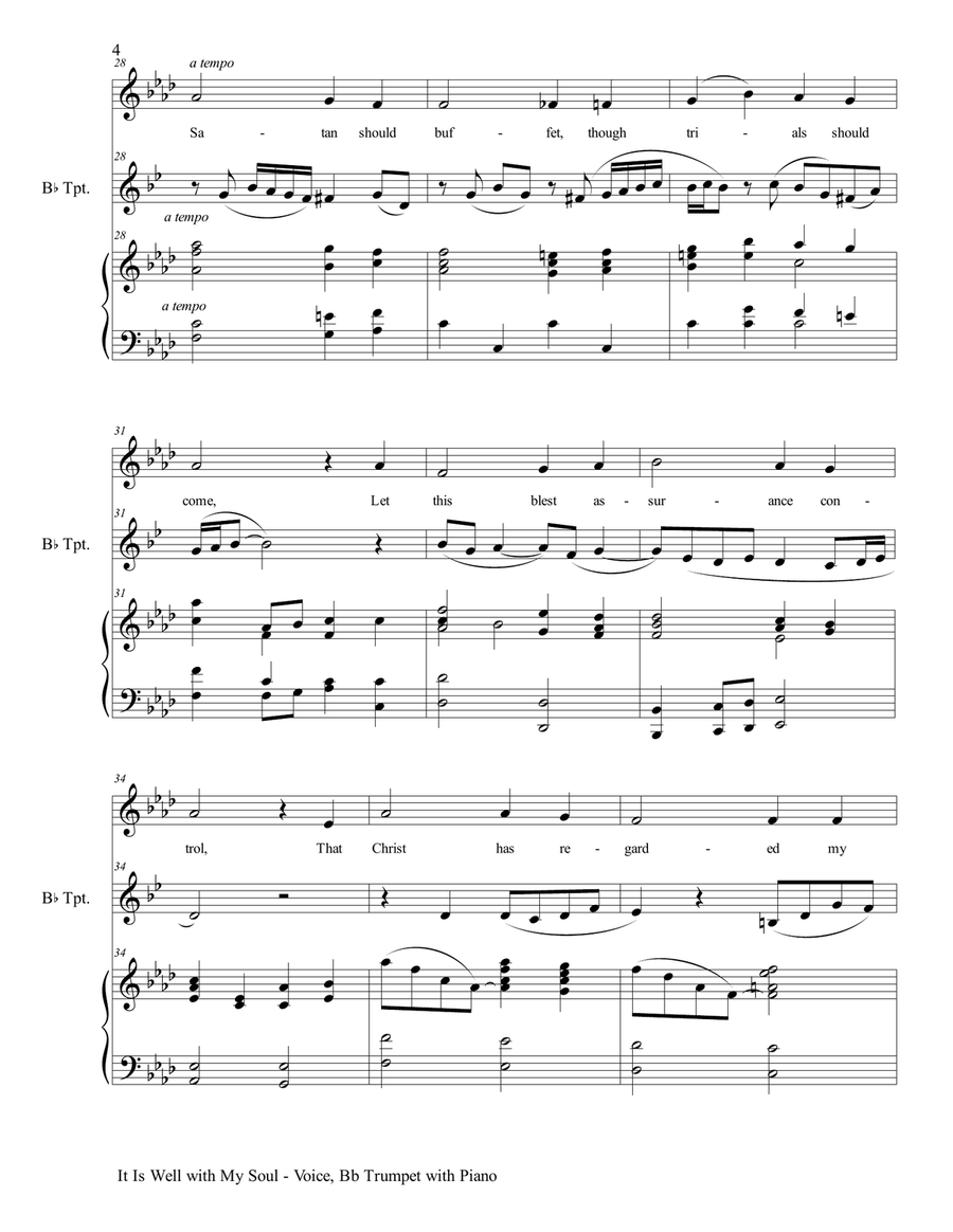 IT IS WELL WITH MY SOUL (Voice, Bb Trumpet & Piano with Score/Parts) Small Ensemble scores gallery preview page 5