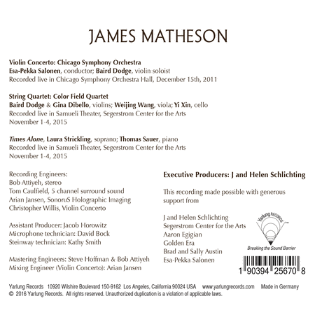 James Matheson: Violin Concerto - String Quartet - Time Alone