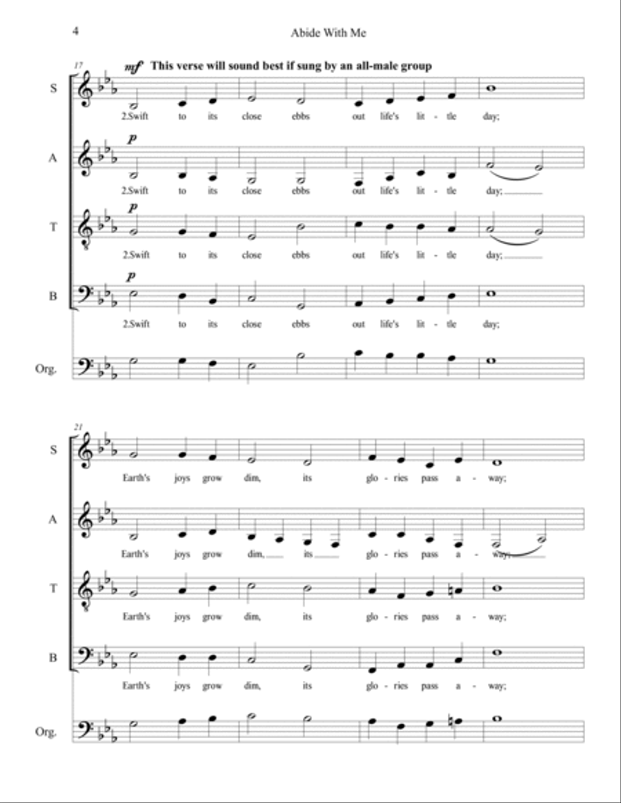 Abide With Me (SATB + Descant, with Organ) 4-Part scores gallery preview page 4