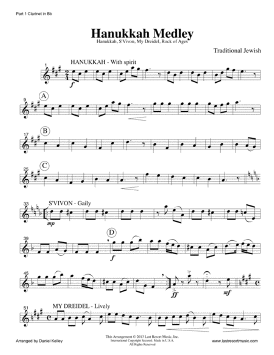 Hanukkah Medley (Hanukkah, S'Vivon, My Dreidel, Rock of Ages) for Clarinet Trio Clarinet Trio scores gallery preview page 4