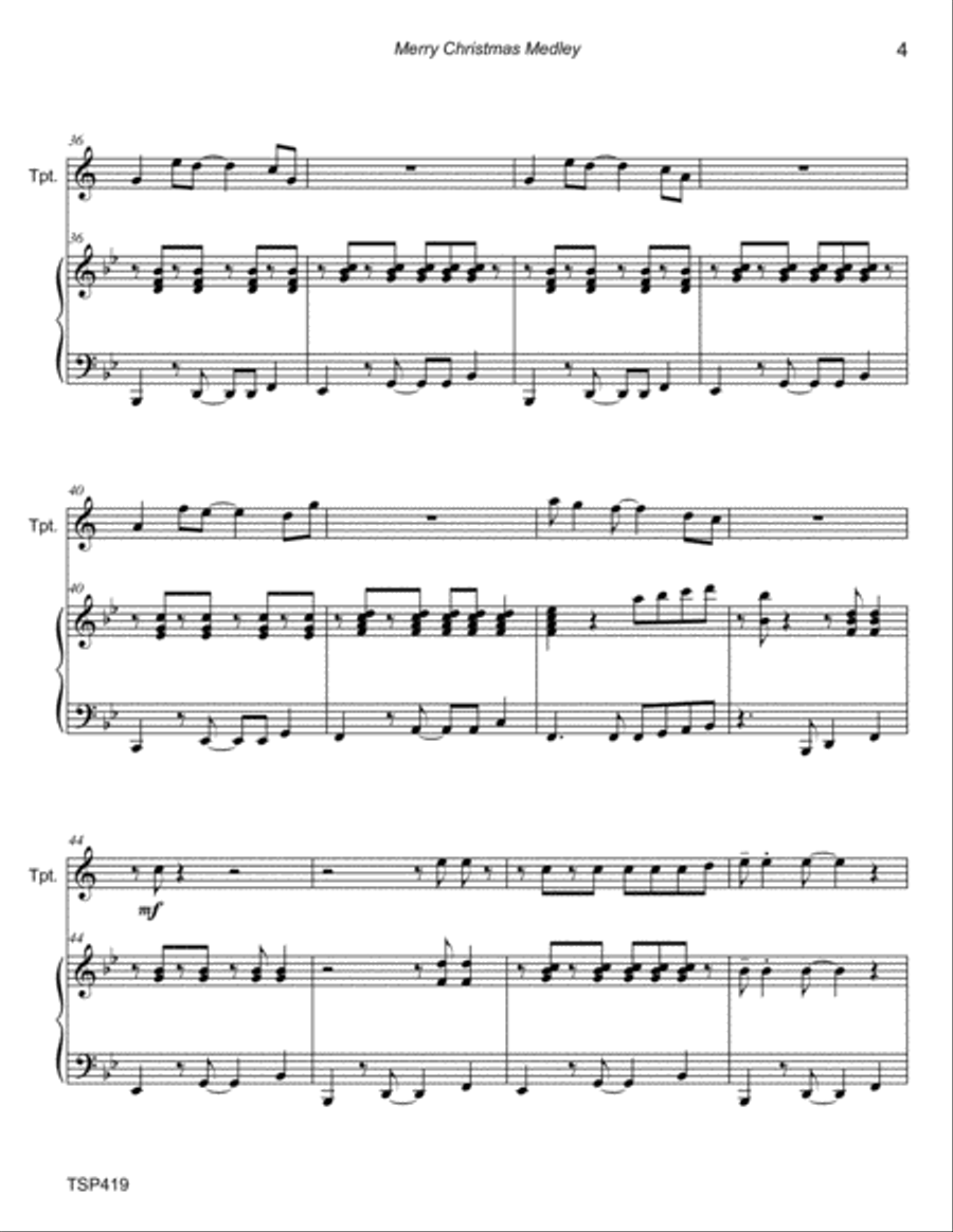 MERRY CHRISTMAS MEDLEY - TRUMPET SOLO with Piano accompaniment - 4 song medley Trumpet Solo scores gallery preview page 4
