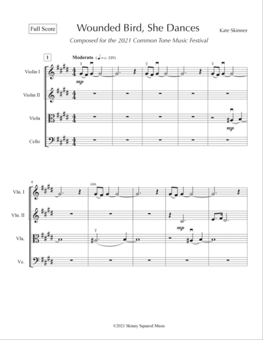 Wounded Bird, She Dances String Quartet scores gallery preview page 2