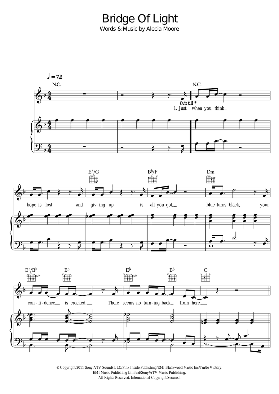 Bridge Of Light Piano, Vocal scores gallery preview page 1
