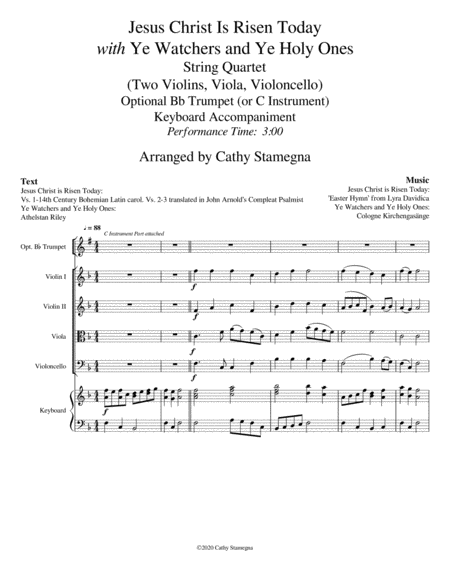 Jesus Christ is Risen Today with Ye Watchers and Ye Holy Ones-String Quartet-2 Violins, Viola, Cello image number null