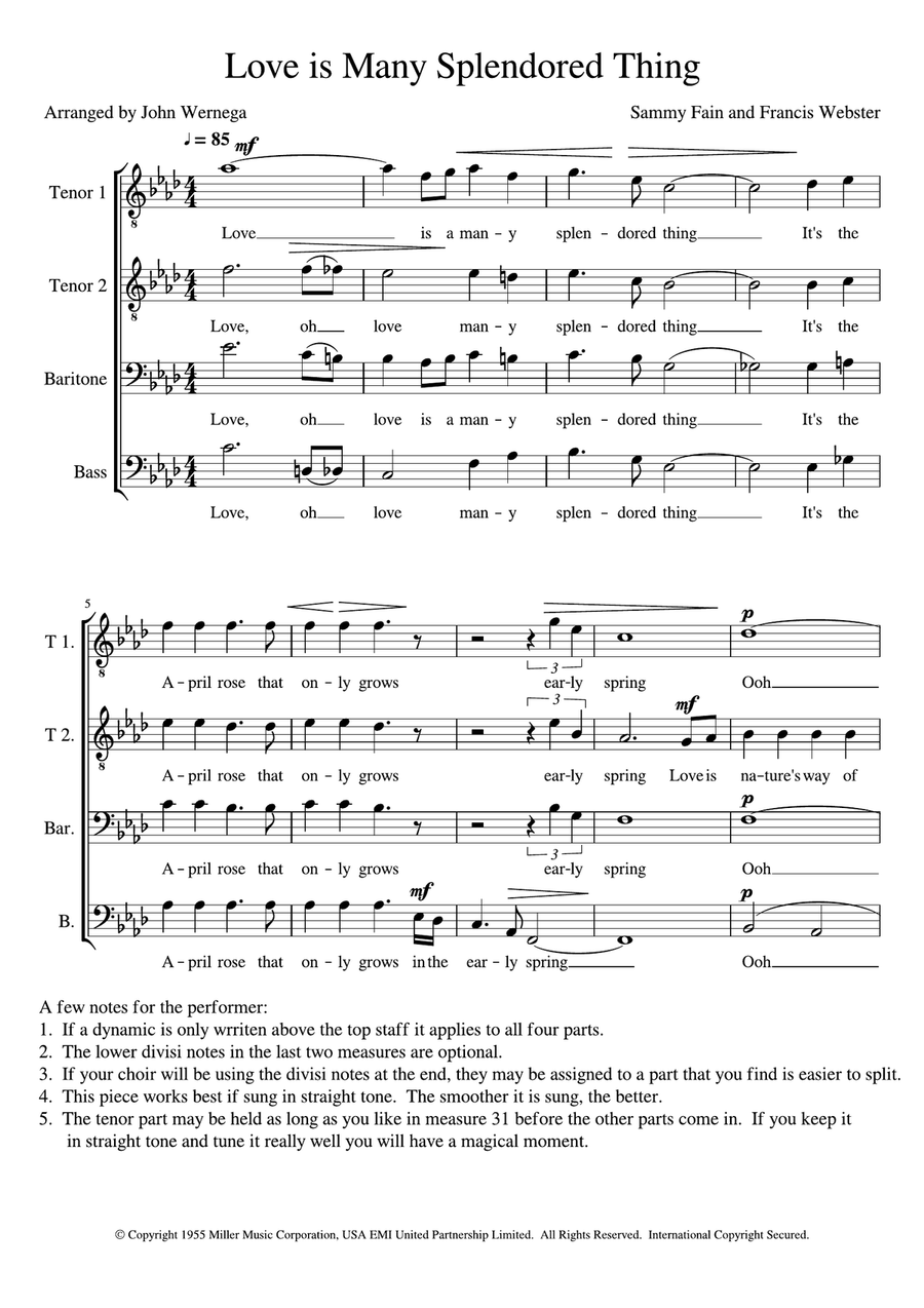 Love Is A Many-splendored Thing TTBB scores gallery preview page 1