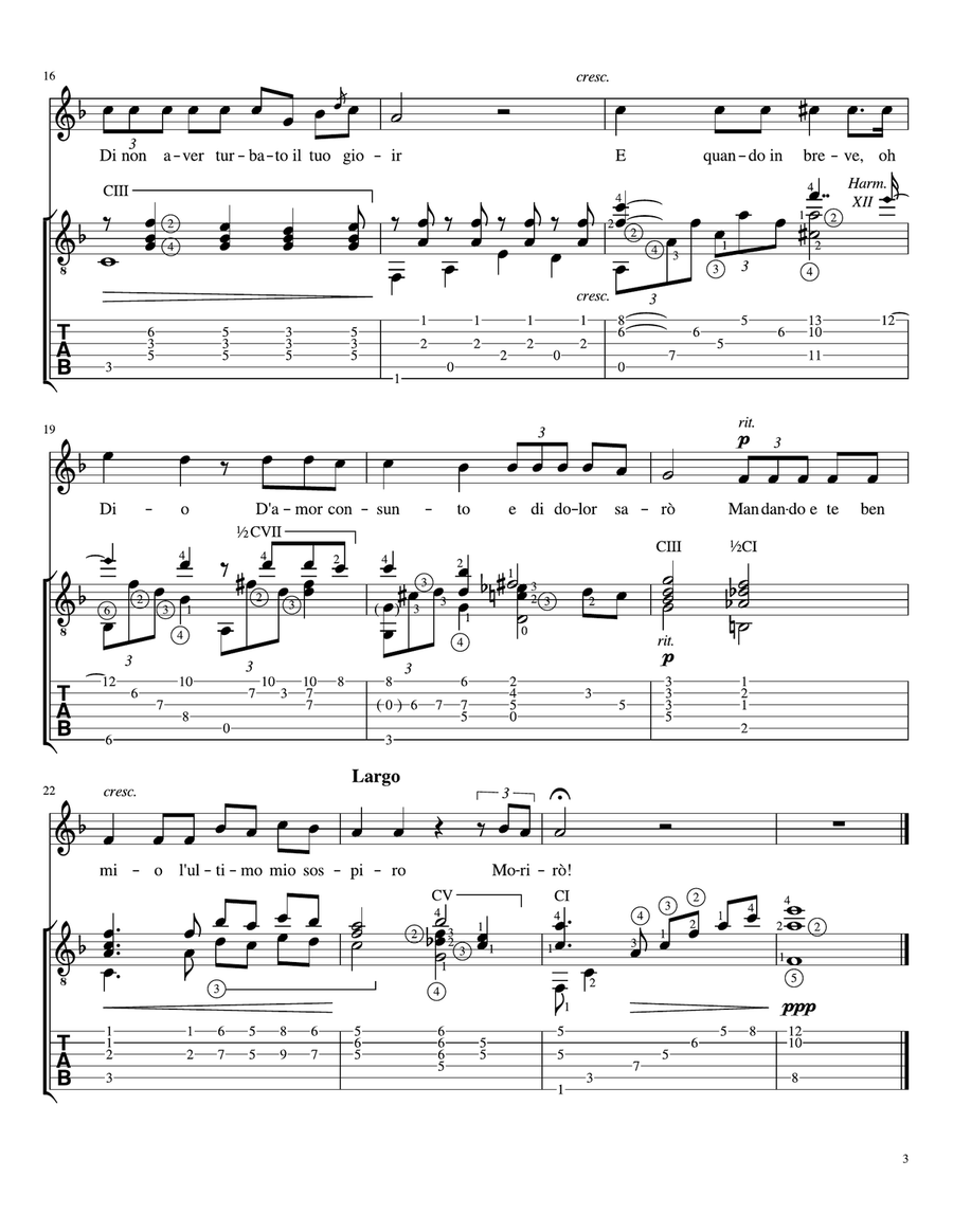Morirò (for Voice and Guitar) Guitar Tablature scores gallery preview page 5