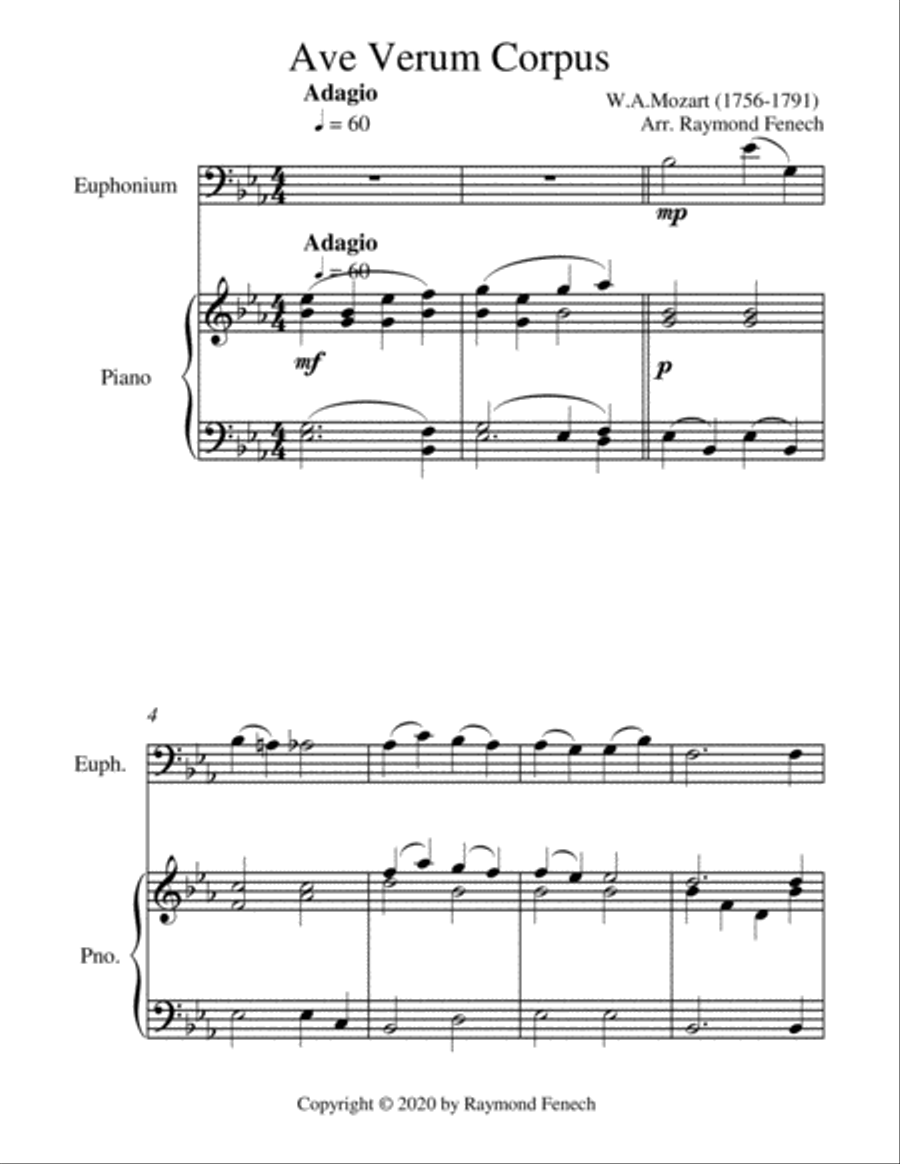 Ave Verum Corpus - Euphonium and Piano - Intermediate level Euphonium scores gallery preview page 4