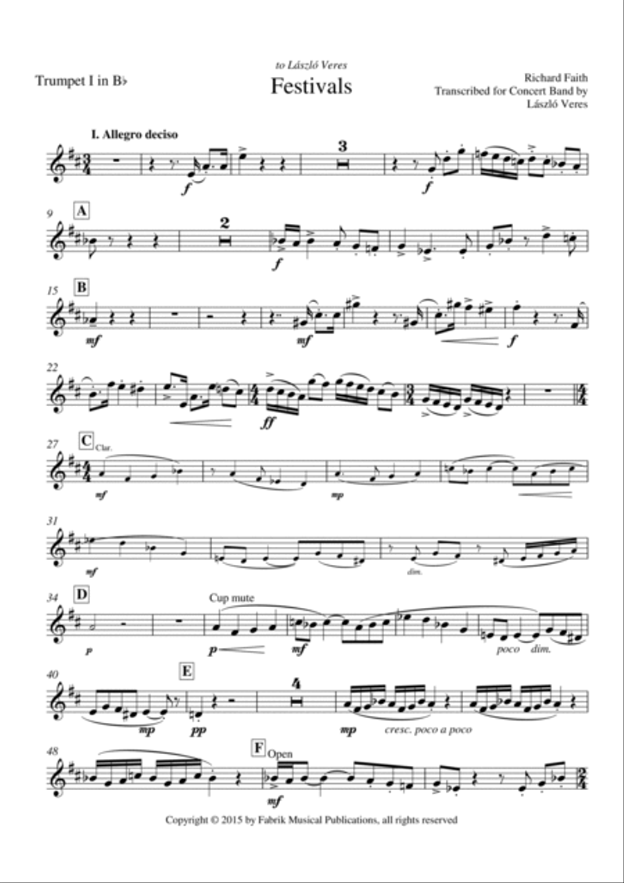 Richard Faith/László Veres: Festivals for concert band, Bb trumpet I part Concert Band scores gallery preview page 2
