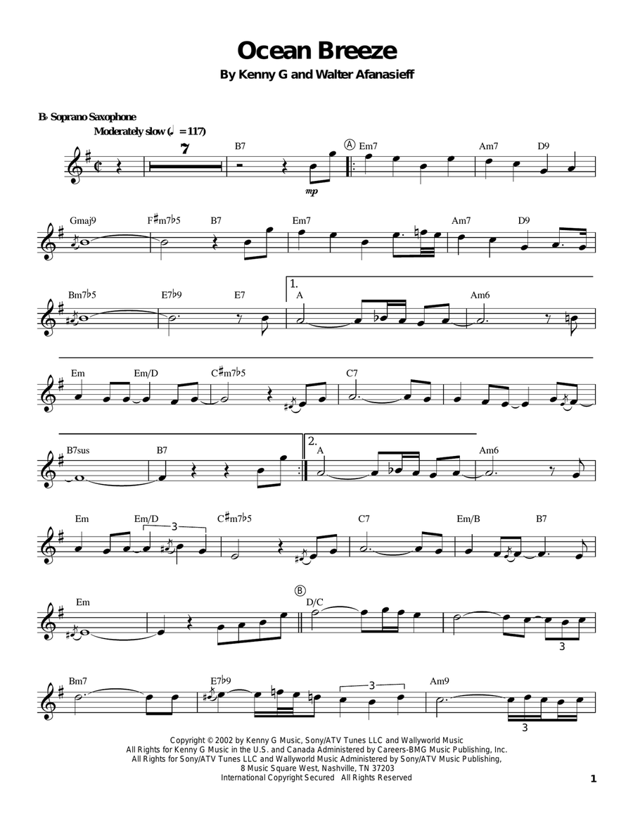 Ocean Breeze Ocean Breeze Soprano Saxophone scores gallery preview page 1
