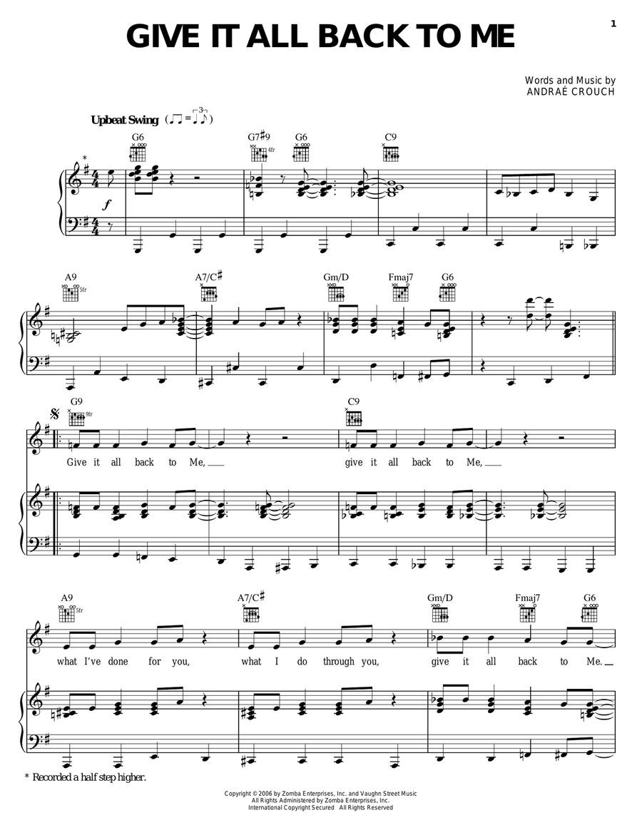 Give It All Back To Me Piano, Vocal, Guitar scores gallery preview page 1