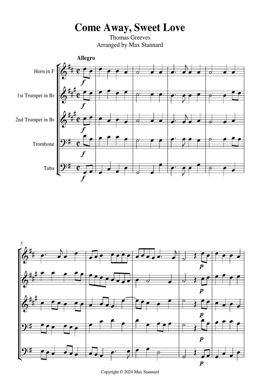 Come Away, Sweet Love Brass Quintet scores gallery preview page 2