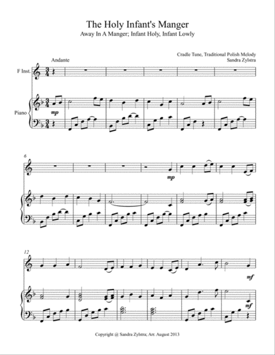 The Holy Infant's Manger (treble F instrument solo) Horn scores gallery preview page 2