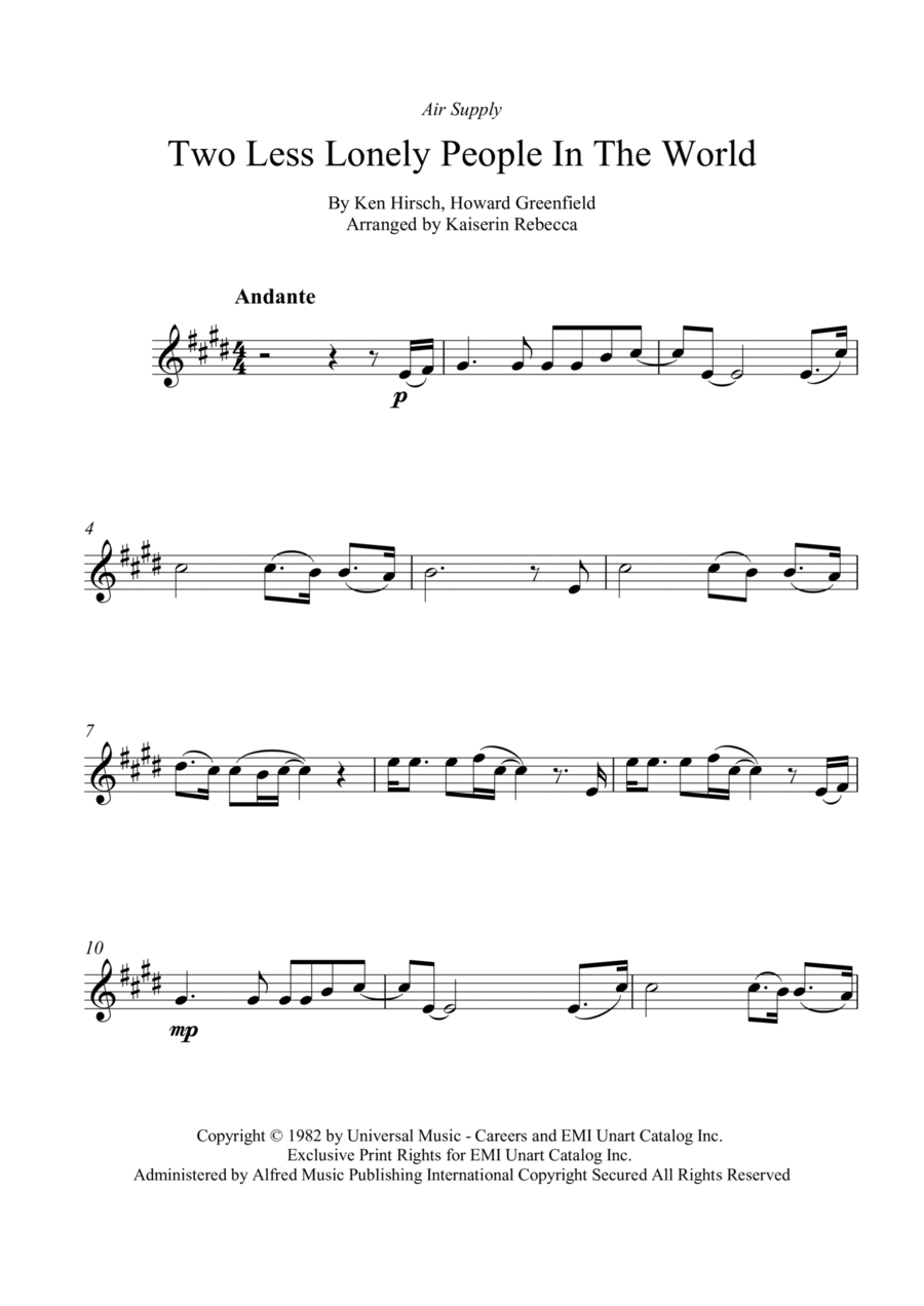 Two Less Lonely People In The World Violin Solo scores gallery preview page 1