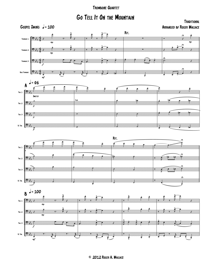 Go Tell It On the Mountain (Trombone Quartet) Trombone Quartet scores gallery preview page 1