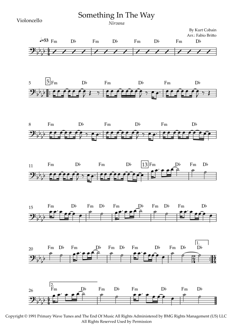 Something In The Way Cello Solo scores gallery preview page 1