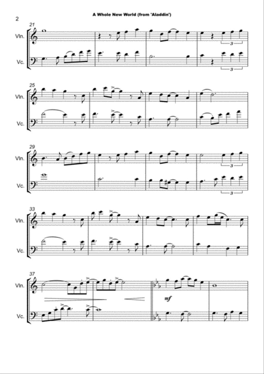 A Whole New World (from 'Aladdin') String Duet scores gallery preview page 3