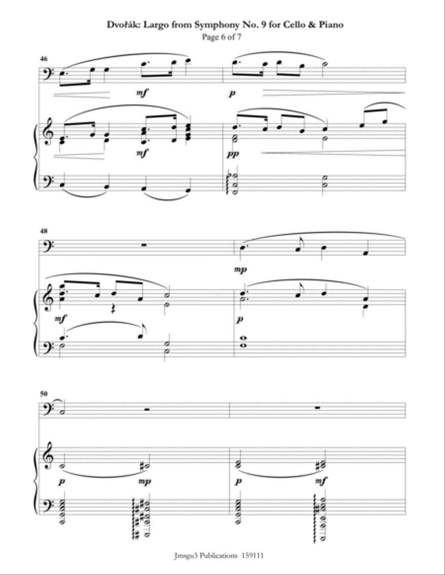 Dvořák: Largo from the New World Symphony for Cello & Piano Piano scores gallery preview page 6